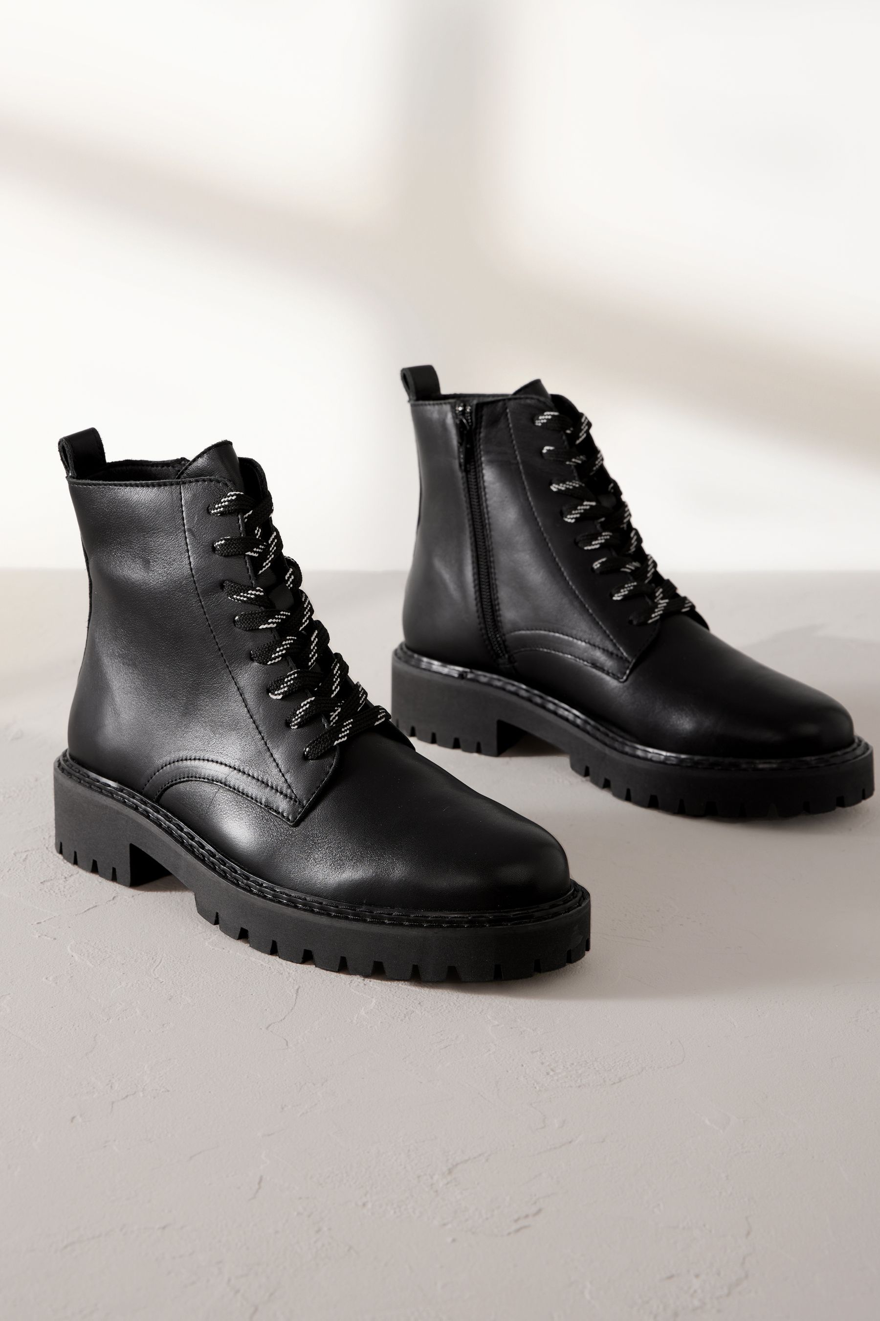Flat leather lace up boots on sale