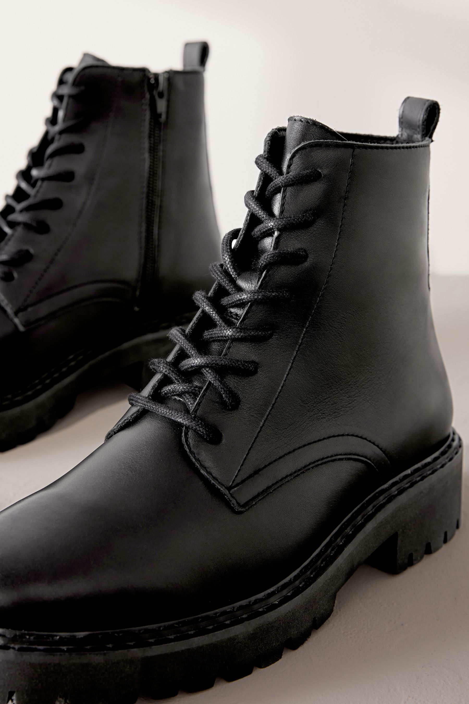 Buy Black Premium Leather Lace Up Boots from the Next UK online shop