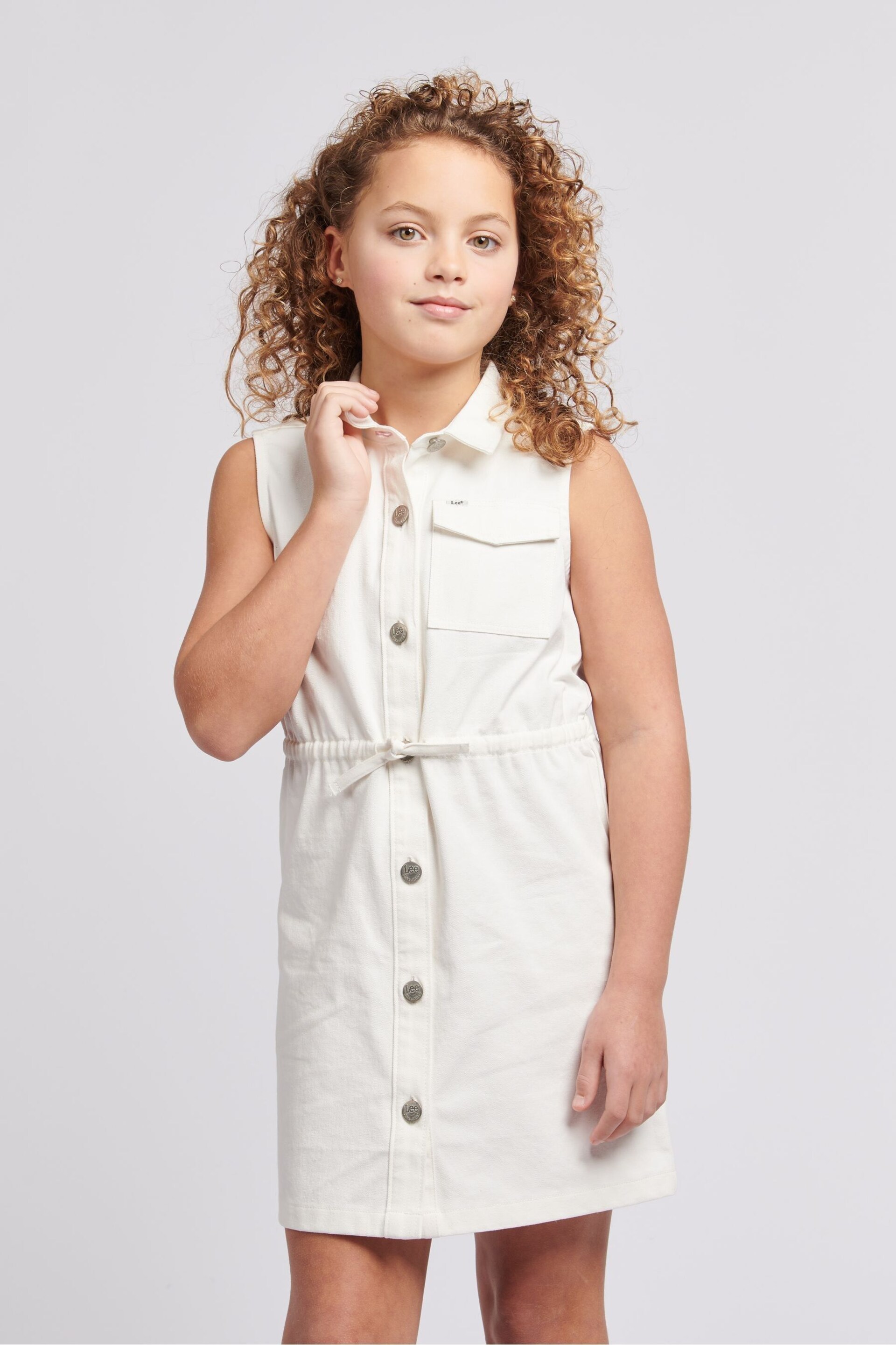 Lee Girls Sleeveless Twill White Dress - Image 1 of 8