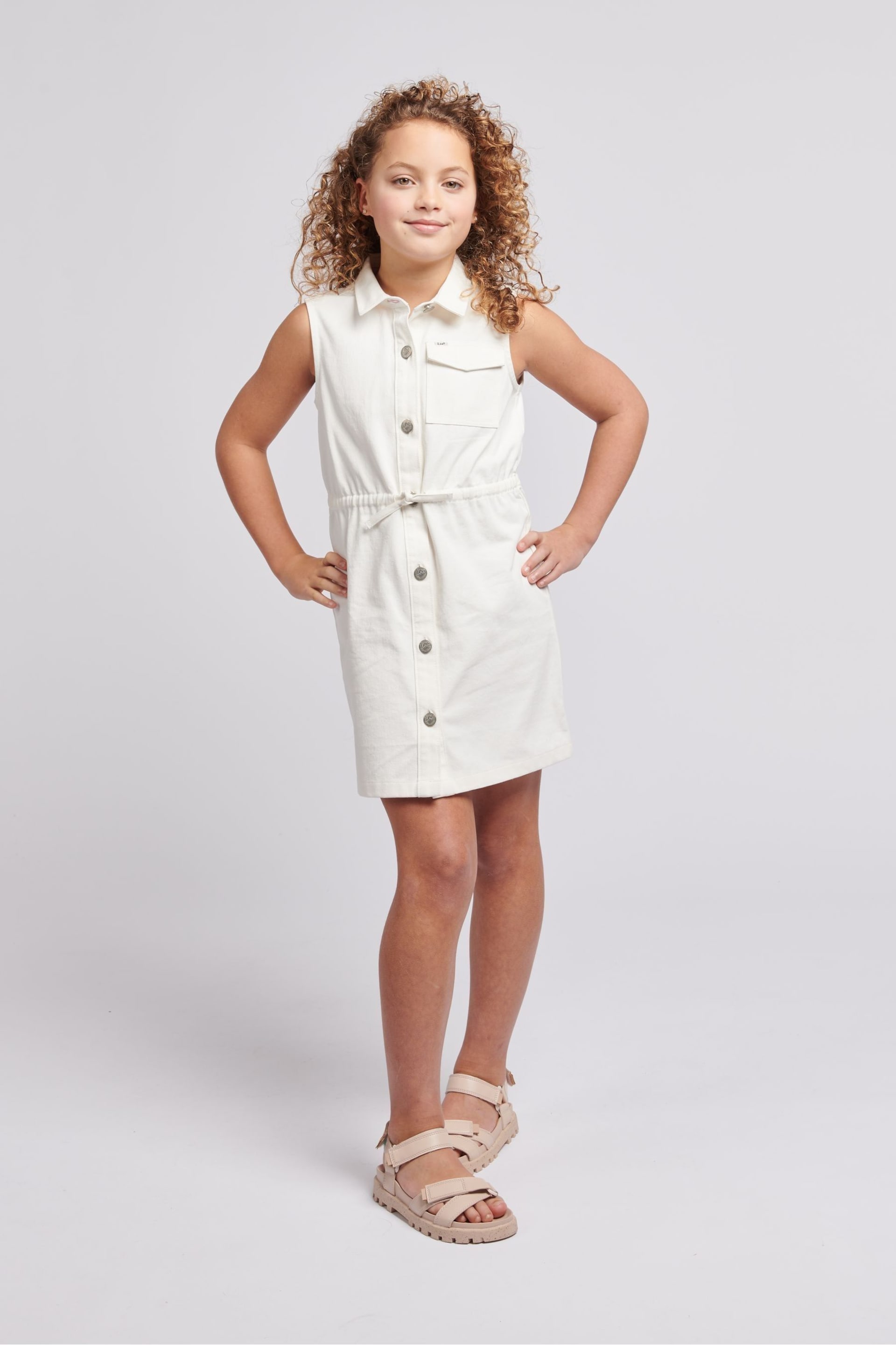 Lee Girls Sleeveless Twill White Dress - Image 2 of 8