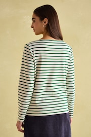 Joules Festive Harbour Green/White Boat Neck Breton Top - Image 2 of 6