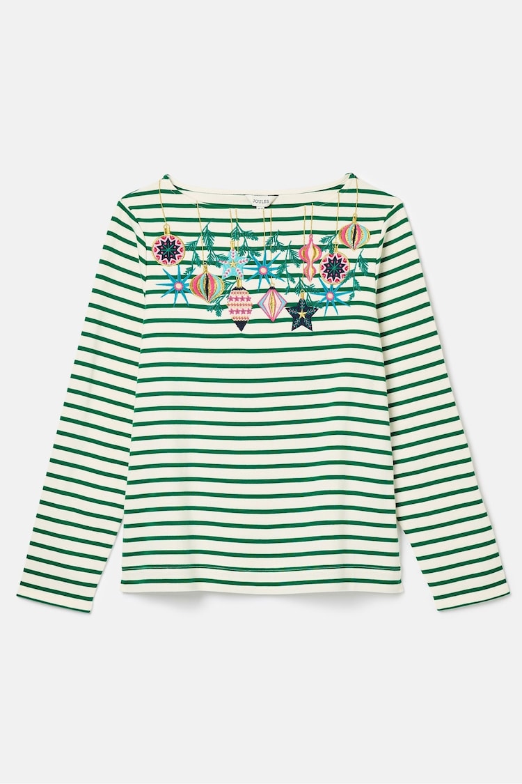 Joules Festive Harbour Green/White Boat Neck Breton Top - Image 6 of 6