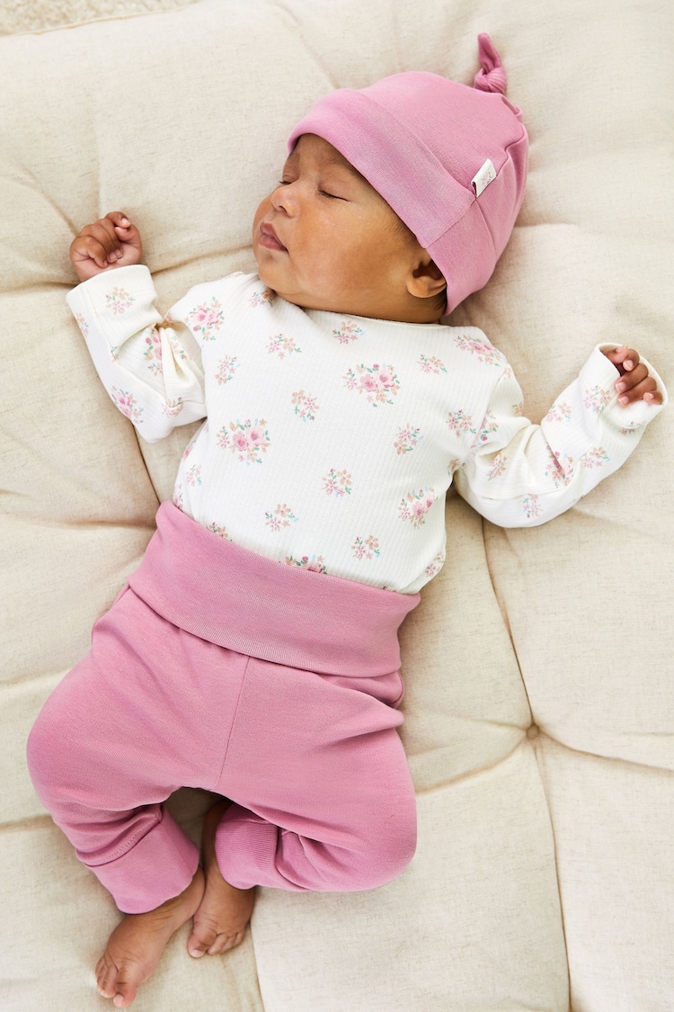 JoJo Maman Bébé Cream 3-Piece Floral Body, Trousers & Hat Set - Image 1 of 10