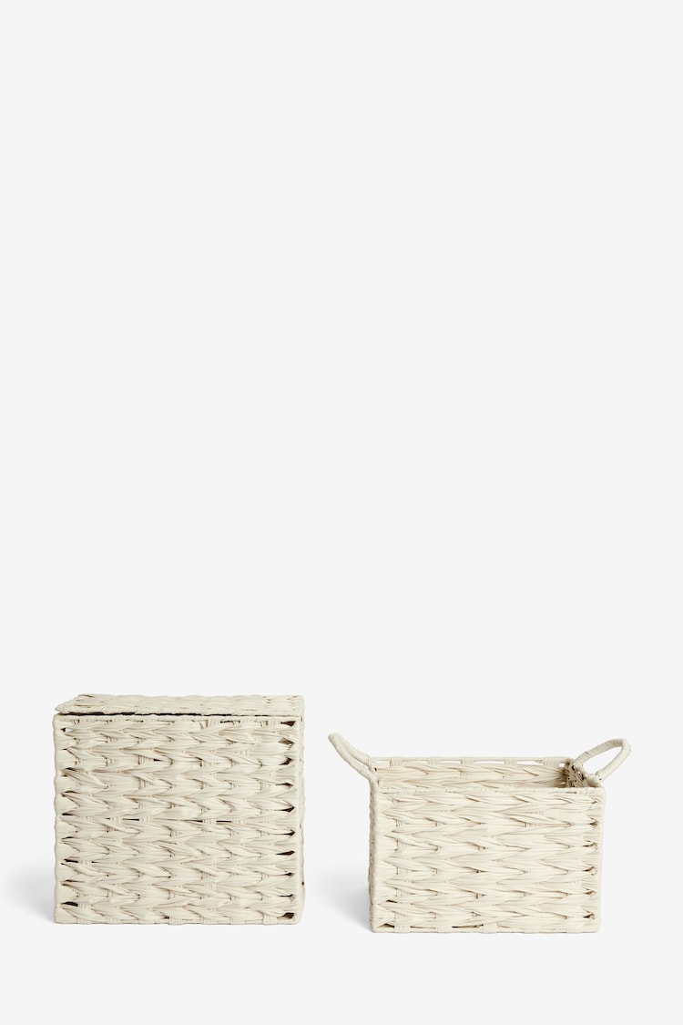 Set of 2 Cream Woven Plastic Storage Baskets - Image 1 of 1