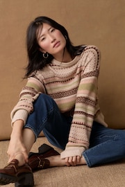 Neutral Fairisle Stripe Crew Neck Knitted Jumper - Image 3 of 8