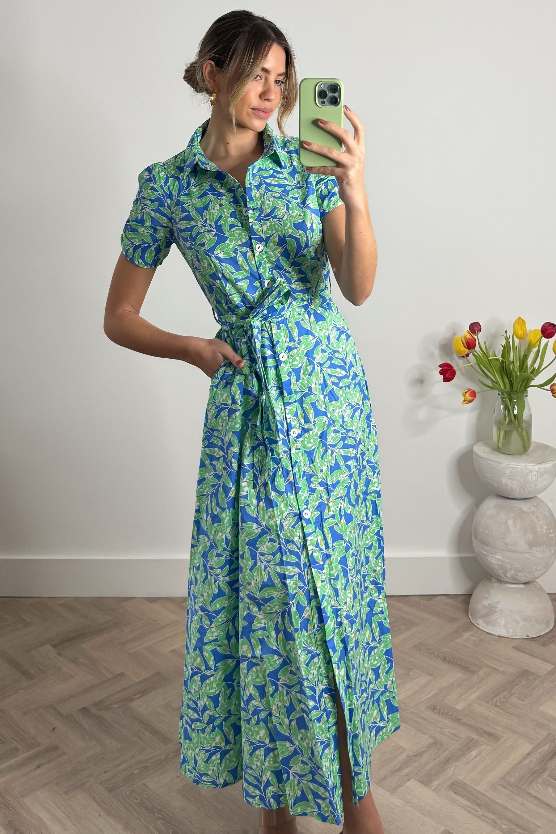 Buy Jolie Moi Green 100 Cotton Short Sleeve Maxi Shirt Dress from Next Luxembourg