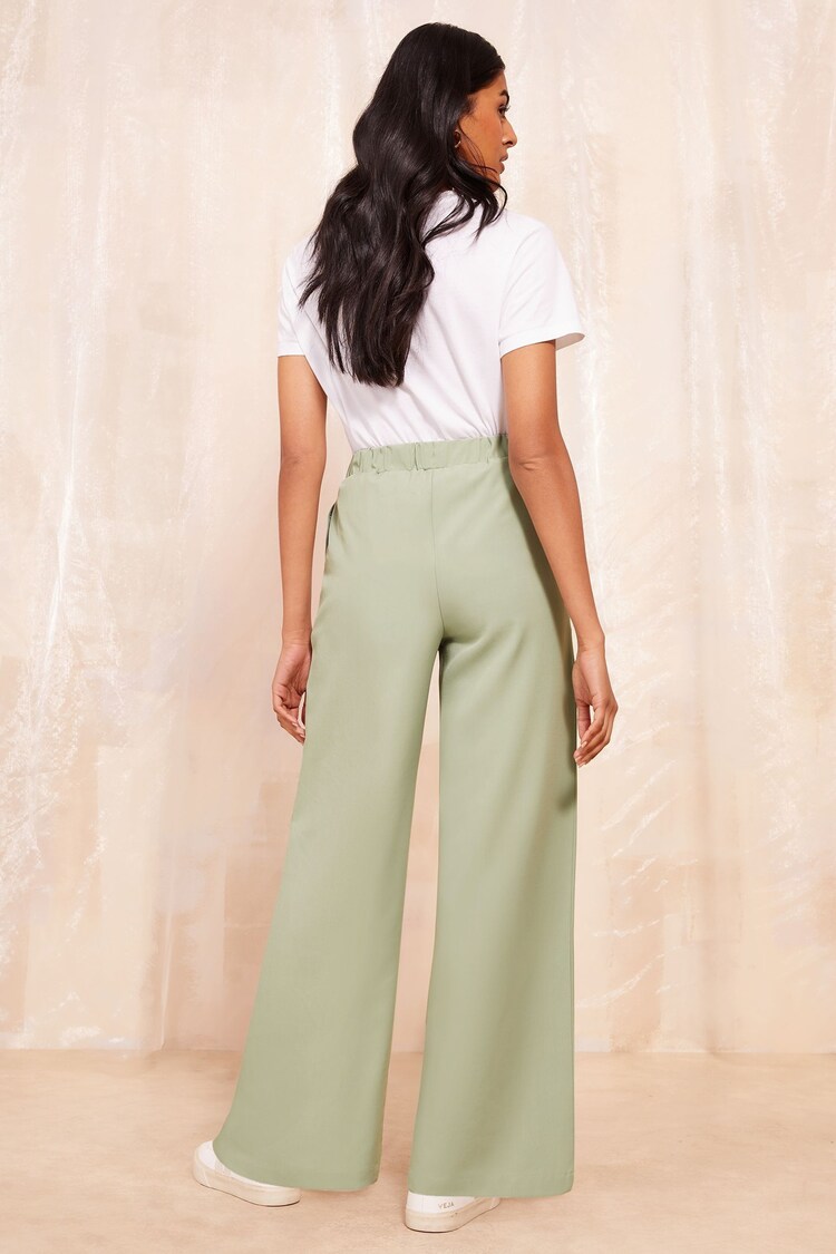 Friends Like These Khaki Green Wide Leg Elasticated Belted Trousers - Image 4 of 4