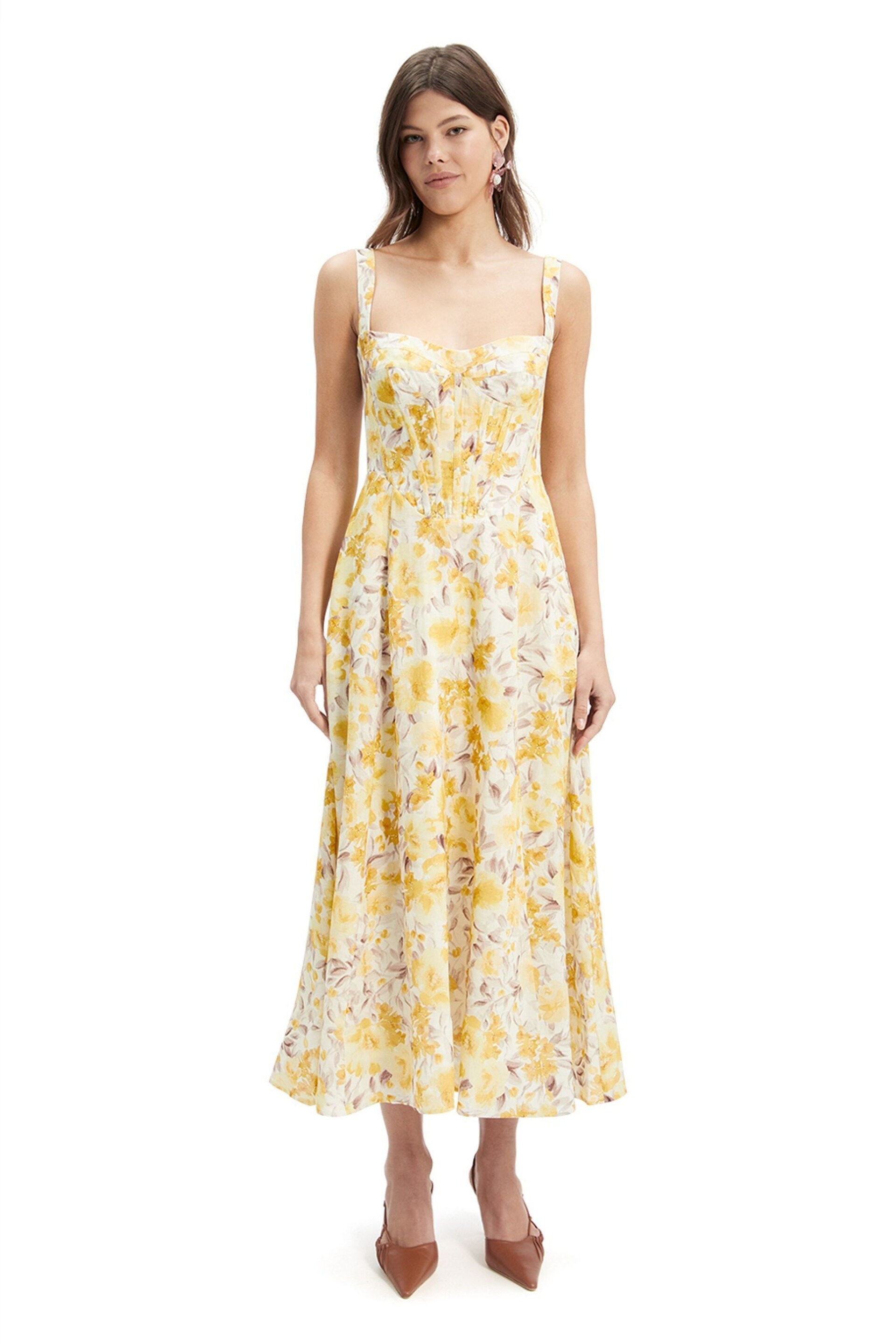 Bardot Yellow Lilah Corset Midi Dress - Image 1 of 5