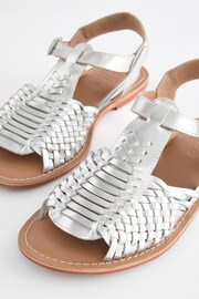 Silver Leather Weave Huaraches Sandals - Image 3 of 6