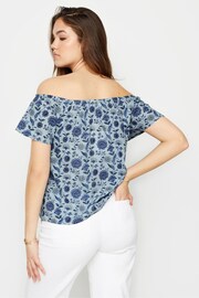 Long Tall Sally Blue Floral Print Button Detail Bardot Top - Image 3 of 5