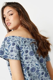 Long Tall Sally Blue Floral Print Button Detail Bardot Top - Image 4 of 5