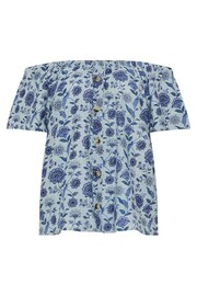 Long Tall Sally Blue Floral Print Button Detail Bardot Top - Image 5 of 5
