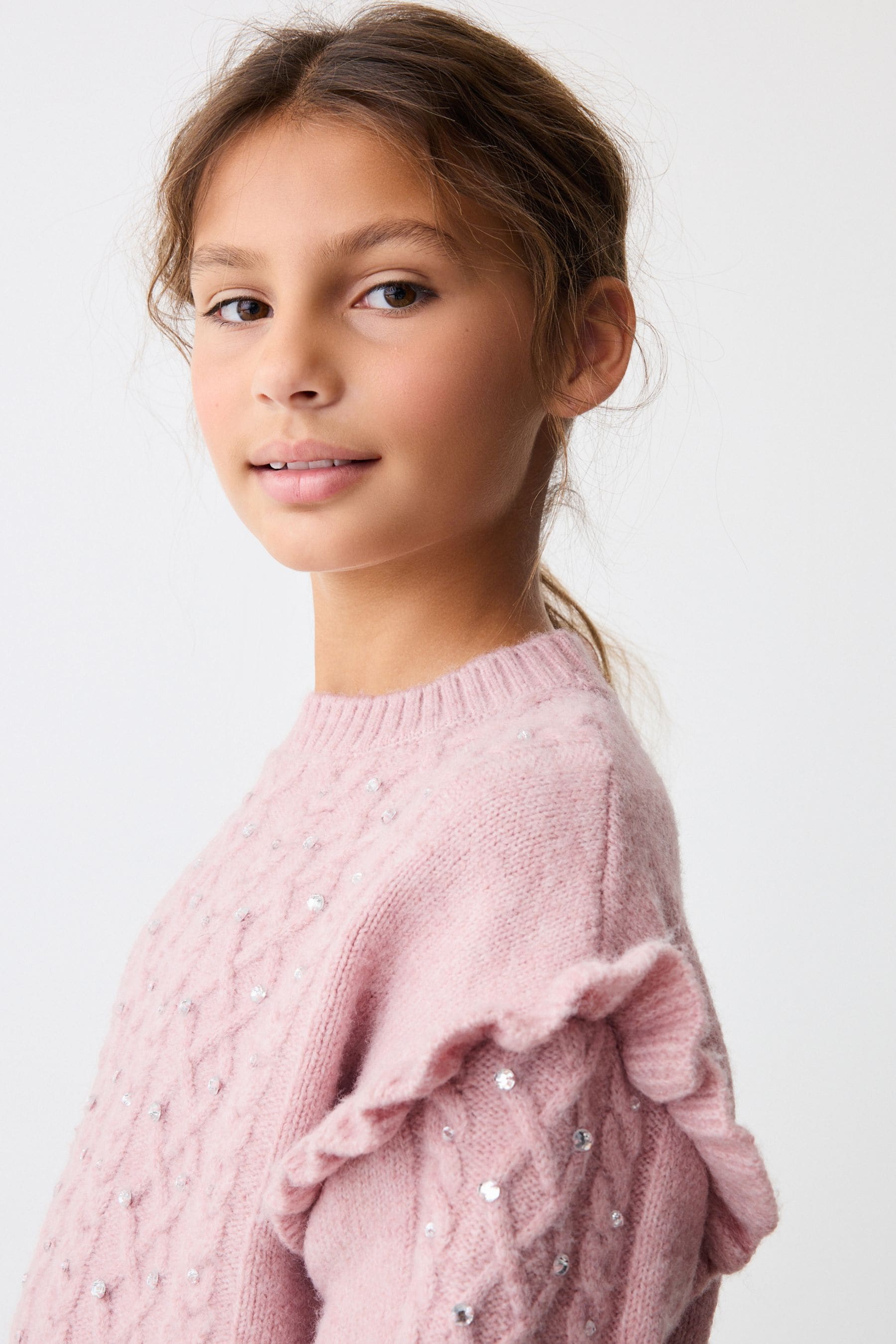 Baker by Ted Baker Frill Shoulder Diamante Knit Jumper