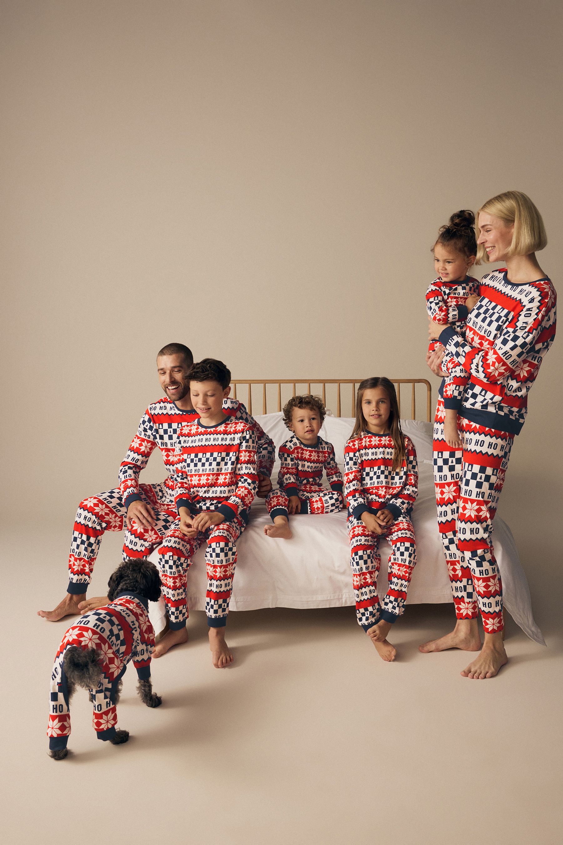Buy Red Navy Blue Matching Family Pets Christmas Ho Ho Ho Fairisle Pattern 100 Cotton Pyjamas from the Next UK online shop