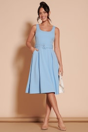 Jolie Moi Blue 1950's Inspired Belted Swing Dress - Image 4 of 6