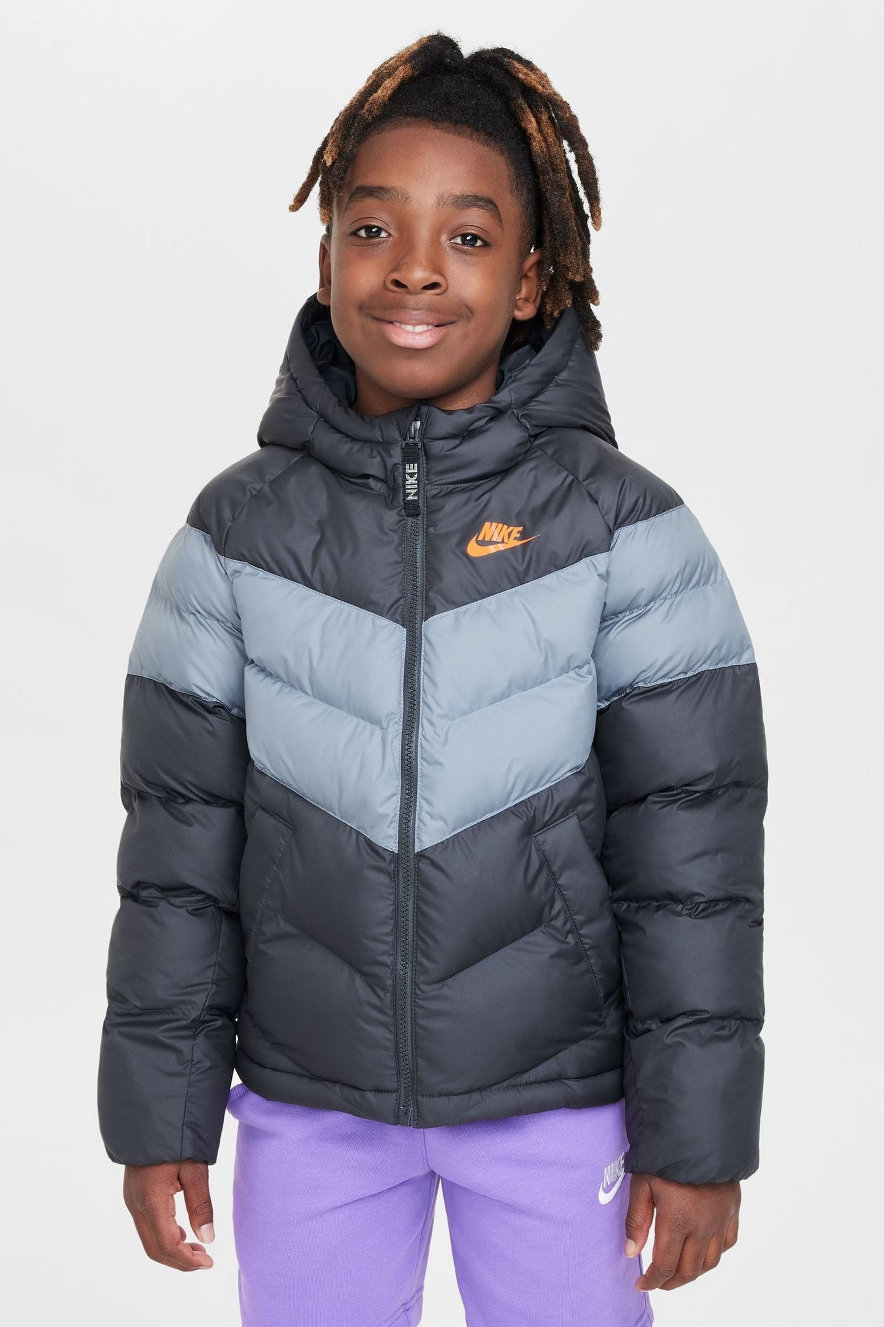 Nike Black Grey Orange Synthetic Fill Hooded Jacket