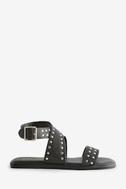 Mint Velvet Black Black Leather Stud Sandals - Image 1 of 5