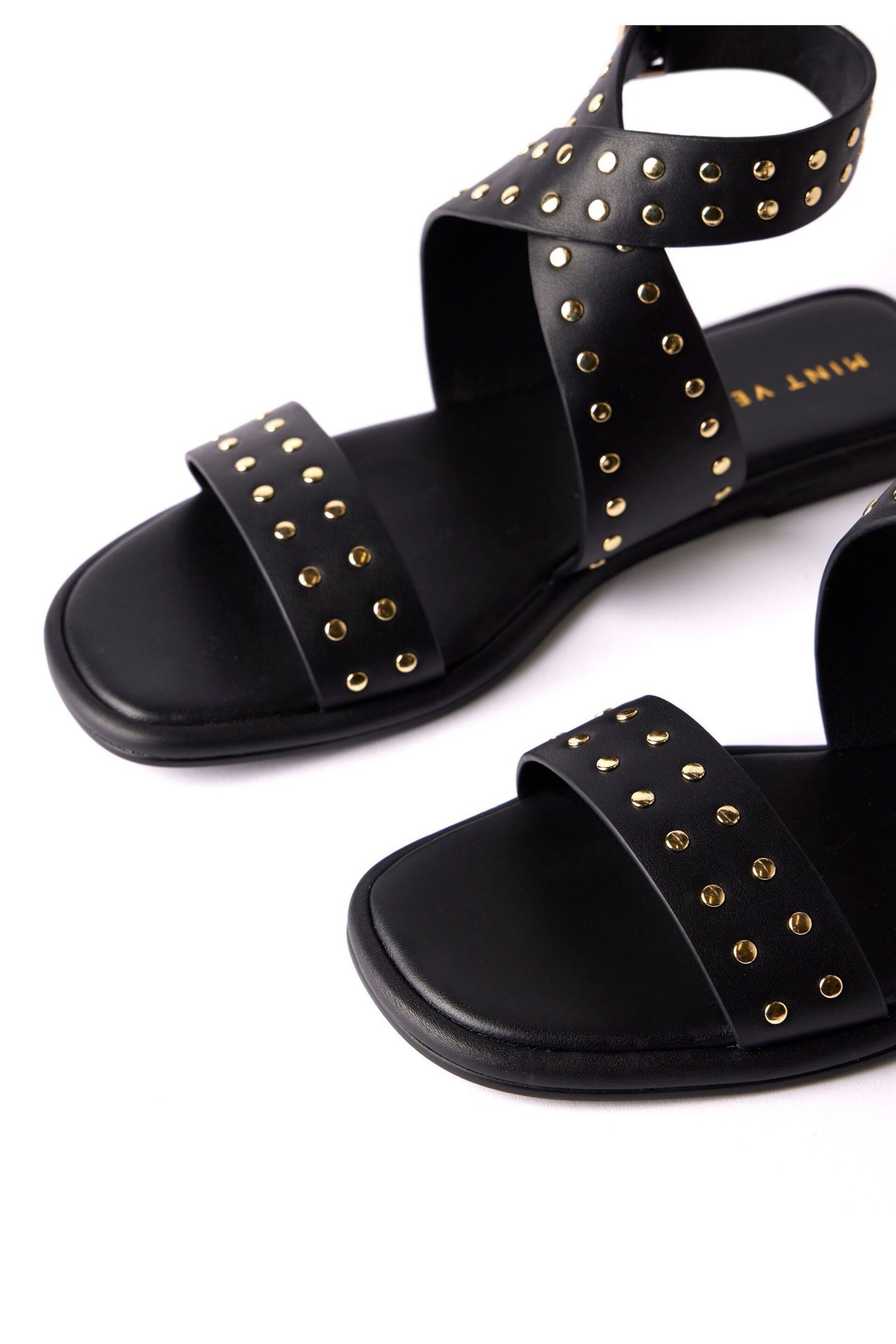 Mint Velvet Black Black Leather Stud Sandals - Image 4 of 5