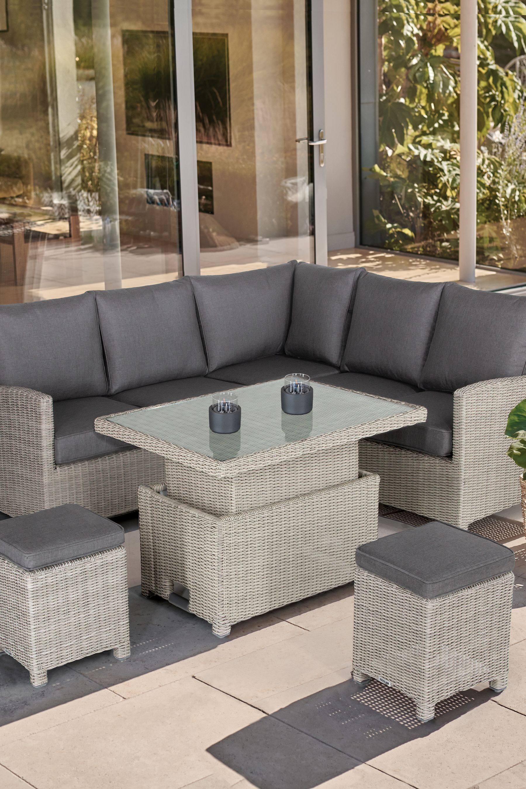 Buy Kettler White Wash Palma Garden Mini Corner Set With Glass Top Table from the Next UK online shop