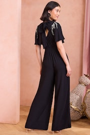 Love & Roses Black Petite Embellished Angel Sleeve Wide Leg Jumpsuit - Image 4 of 4