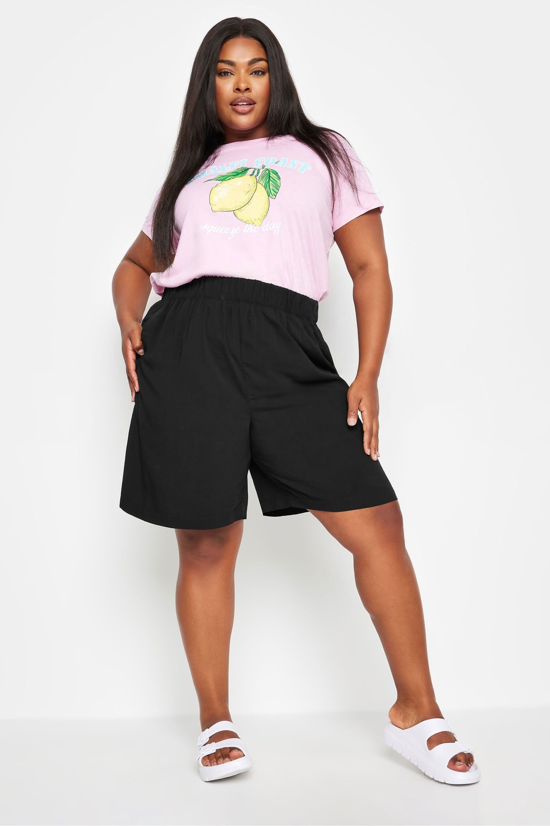 Yours Curve Black Woven Shorts - Image 2 of 4