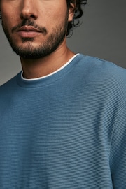 Blue Texture Long Sleeve Mock Layer 100% Cotton Jumper - Image 4 of 6