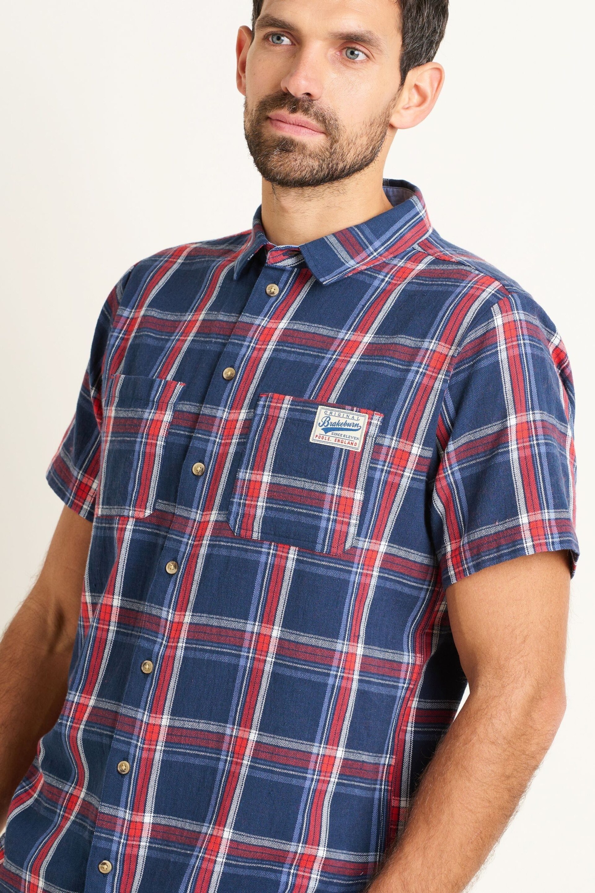 Brakeburn Blue Check Short Sleeve Shirt - Image 3 of 5