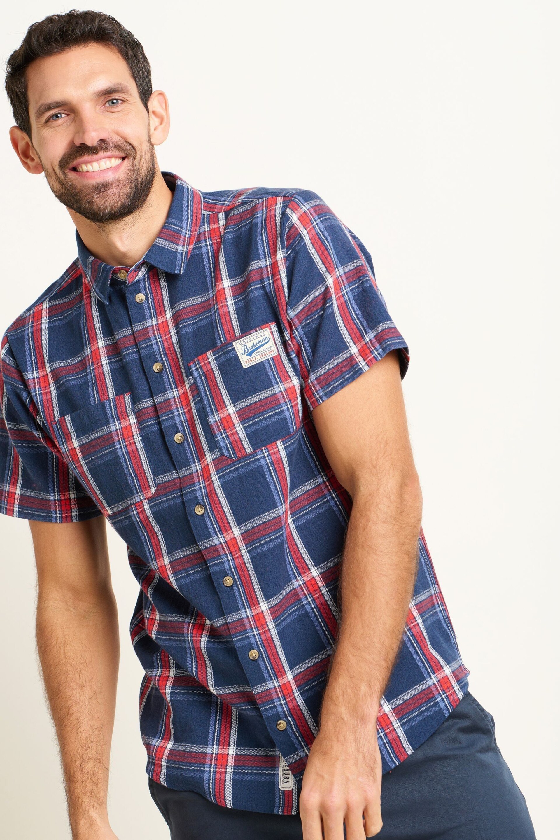 Brakeburn Blue Check Short Sleeve Shirt - Image 5 of 5