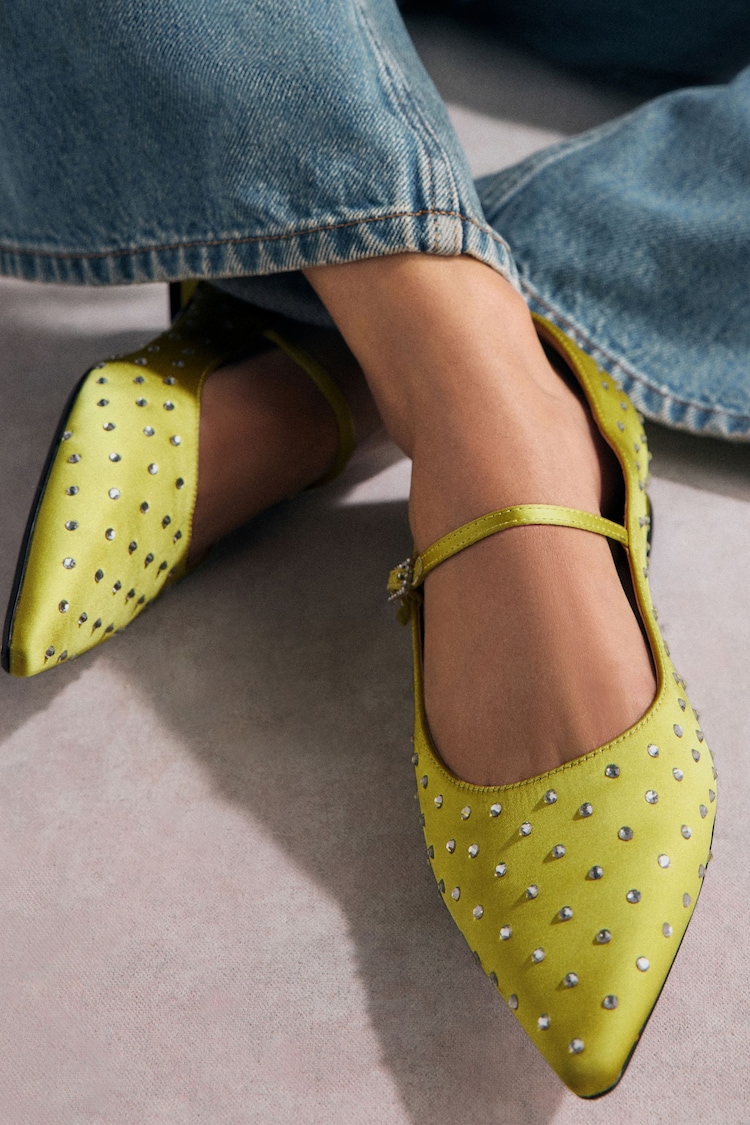 Yellow Tabitha Simmons Hai Studded Point Toe Mary Jane Shoes - Image 1 of 10