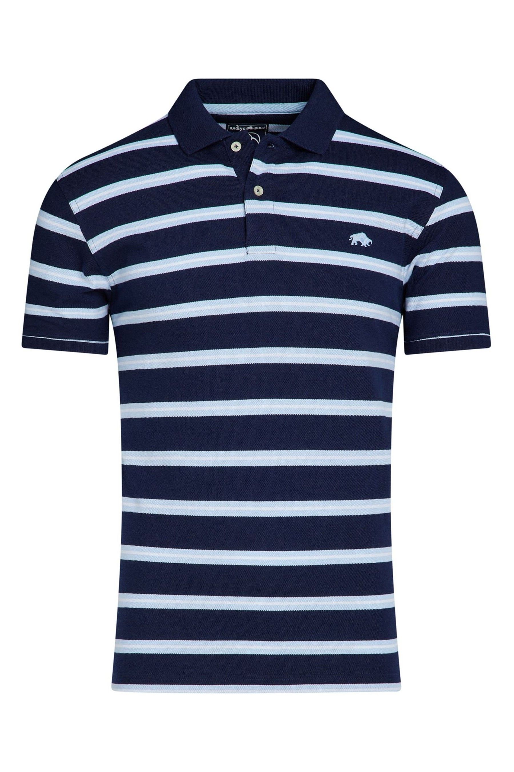 Buy Raging Bull Blue Triple Stripe Birdseye 100 Cotton Polo Shirt from the Next UK online shop