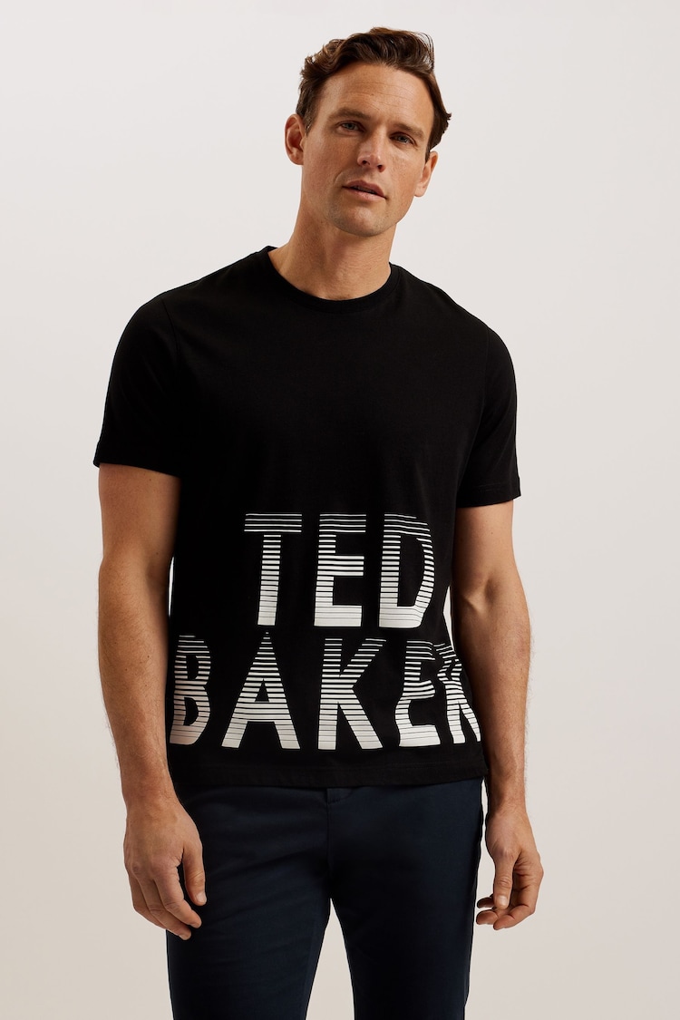 Ted Baker Black 100% Cotton Ranber Short Sleeve Regular Branded T-Shirt - Image 1 of 4