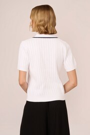 Adrianna Papell Pointelle Short Sleeve Tipped Polo White Sweater - Image 2 of 6