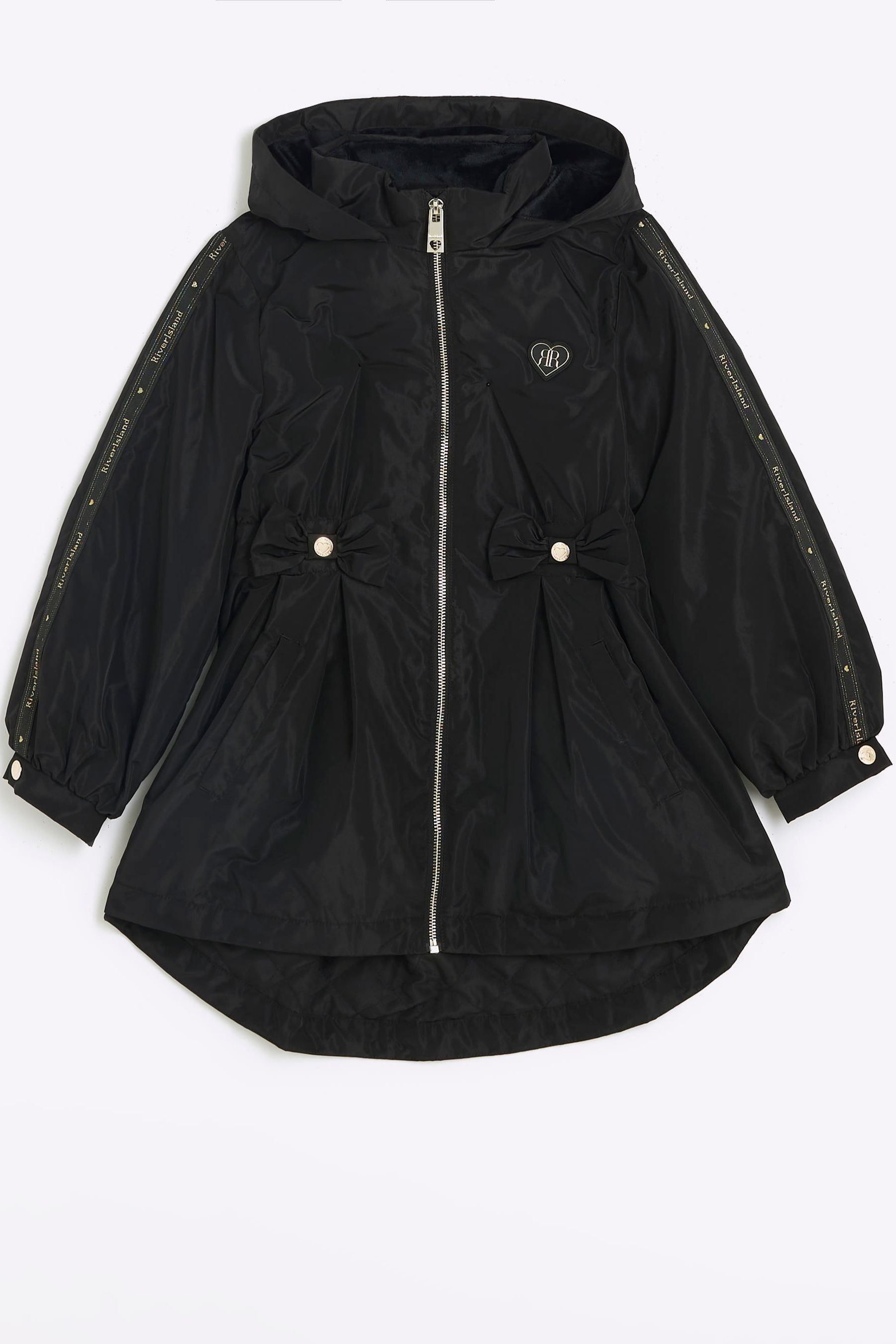 Buy River Island Black Girls Cinched Waist Frill Raincoat from Next USA