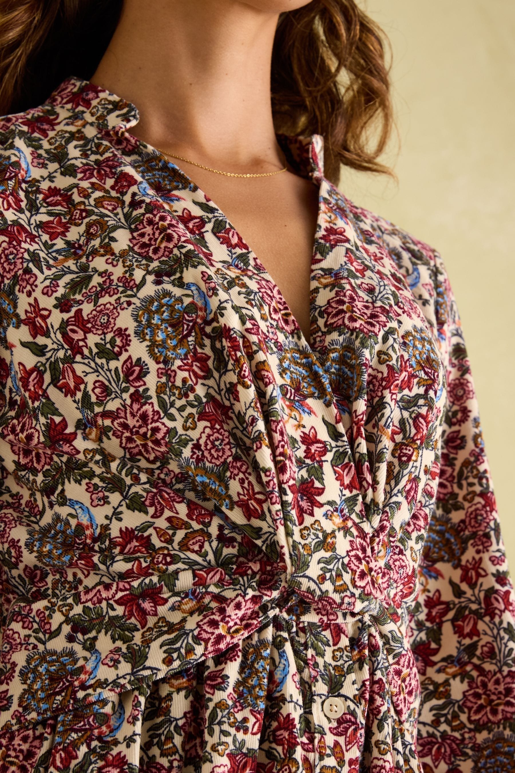 Buy Joules Cara Cream Ditsy Cord Twisted Front Dress from Next Luxembourg
