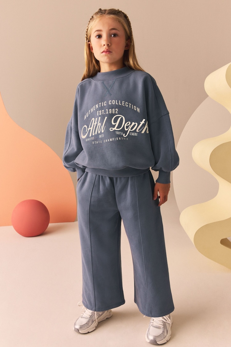 Blue Slogan Sweatshirt And Wide Leg Joggers Set (3-16yrs) - Image 1 of 1