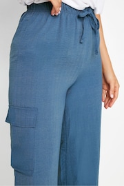 Long Tall Sally Blue Crepe Cargo Wide leg Trousers - Image 4 of 5