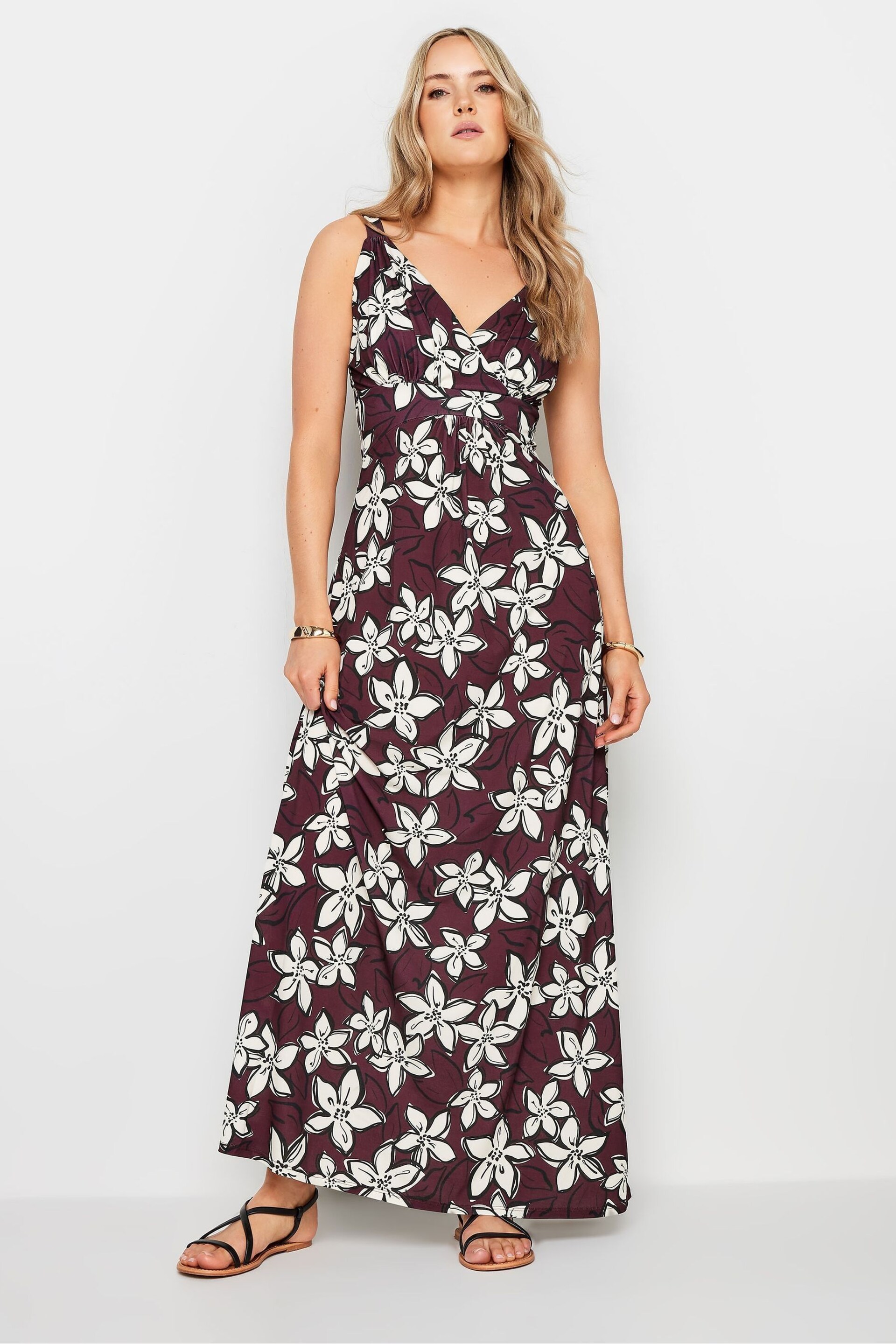 Long Tall Sally Red LTS Tall Wine Red Floral Print Maxi Dress - Image 1 of 5