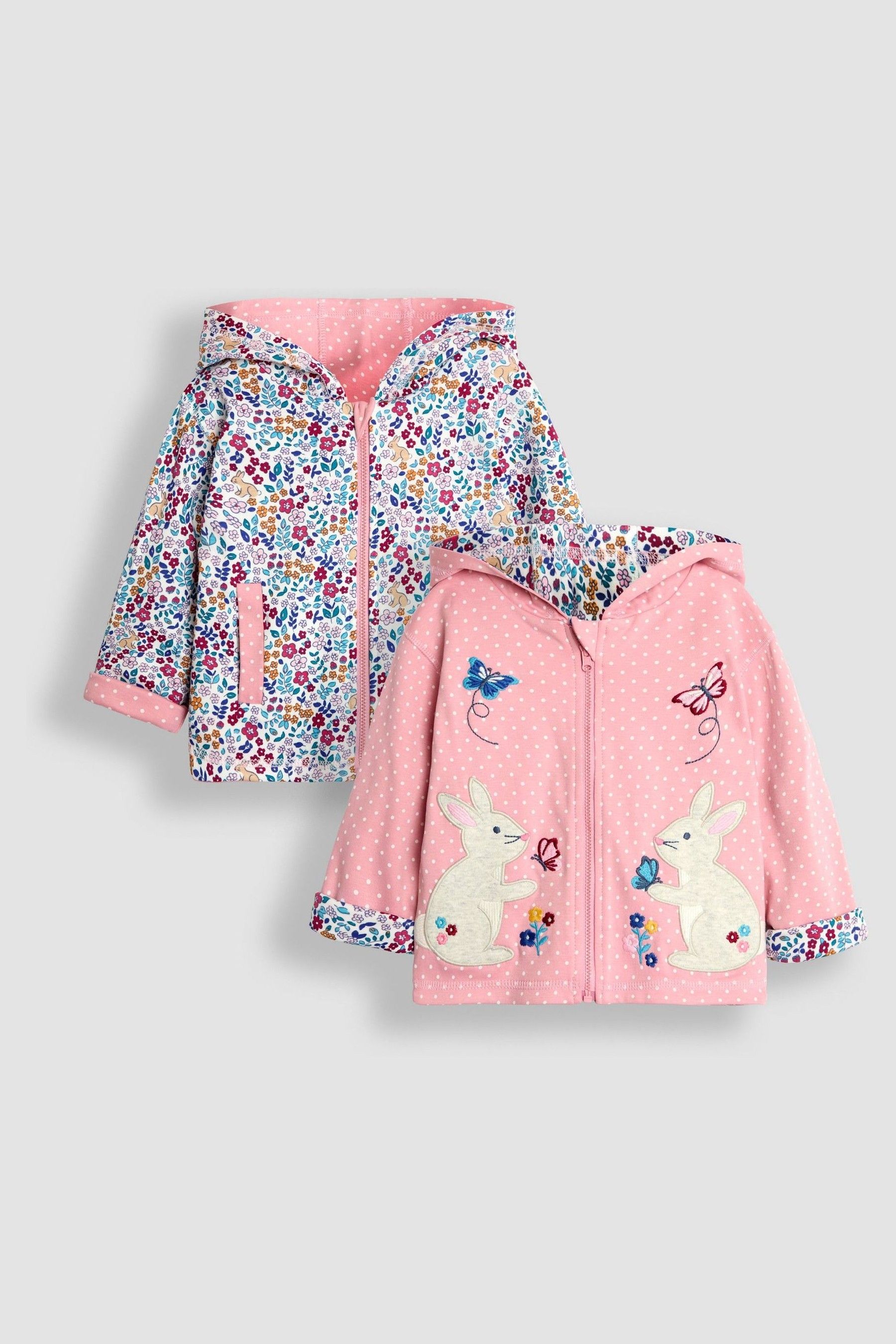 JoJo Maman Bebe Rose Pink Bunny Applique Reversible Hoodie