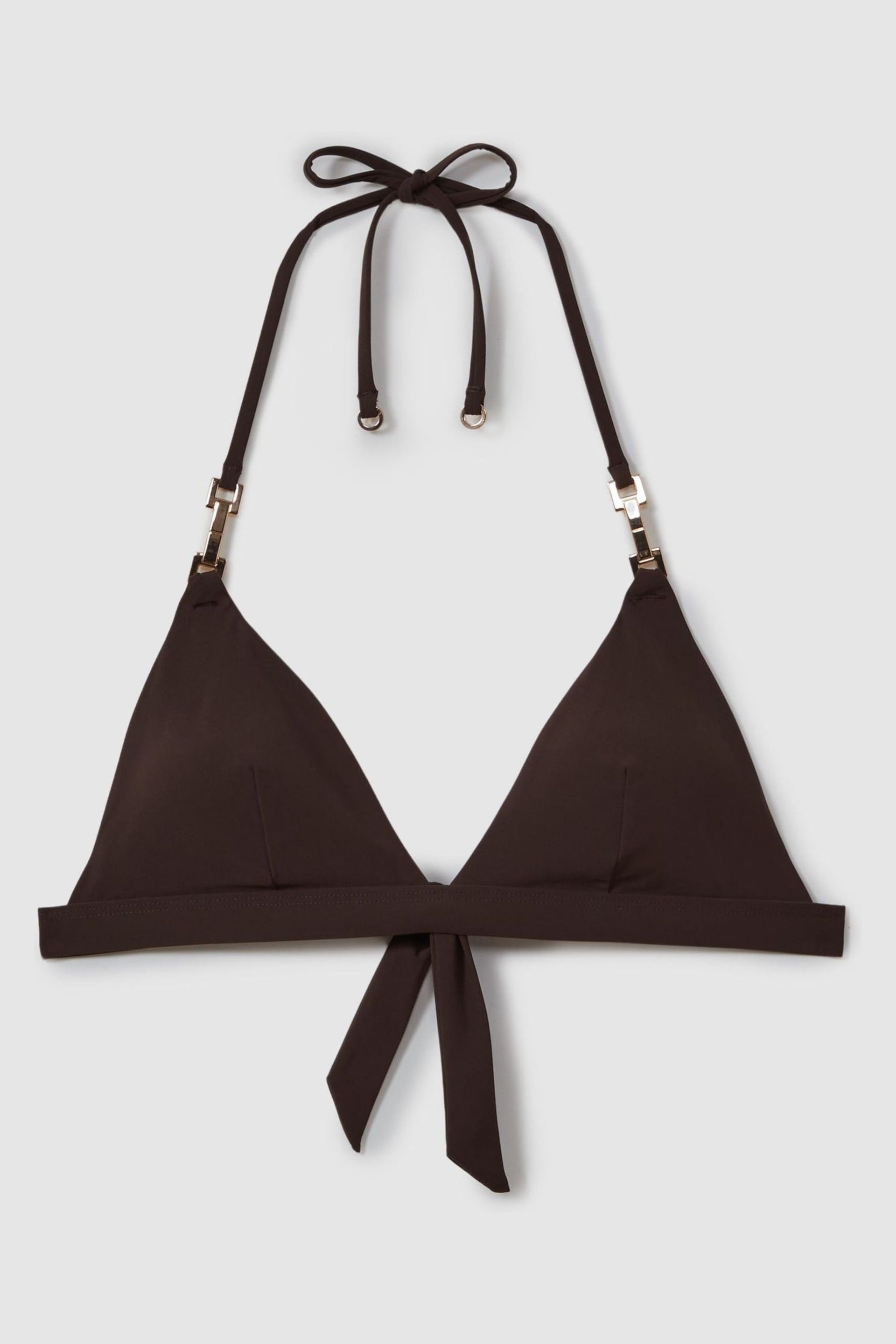 Reiss Chocolate Riah Triangle Halter Neck Bikini Top - Image 2 of 5