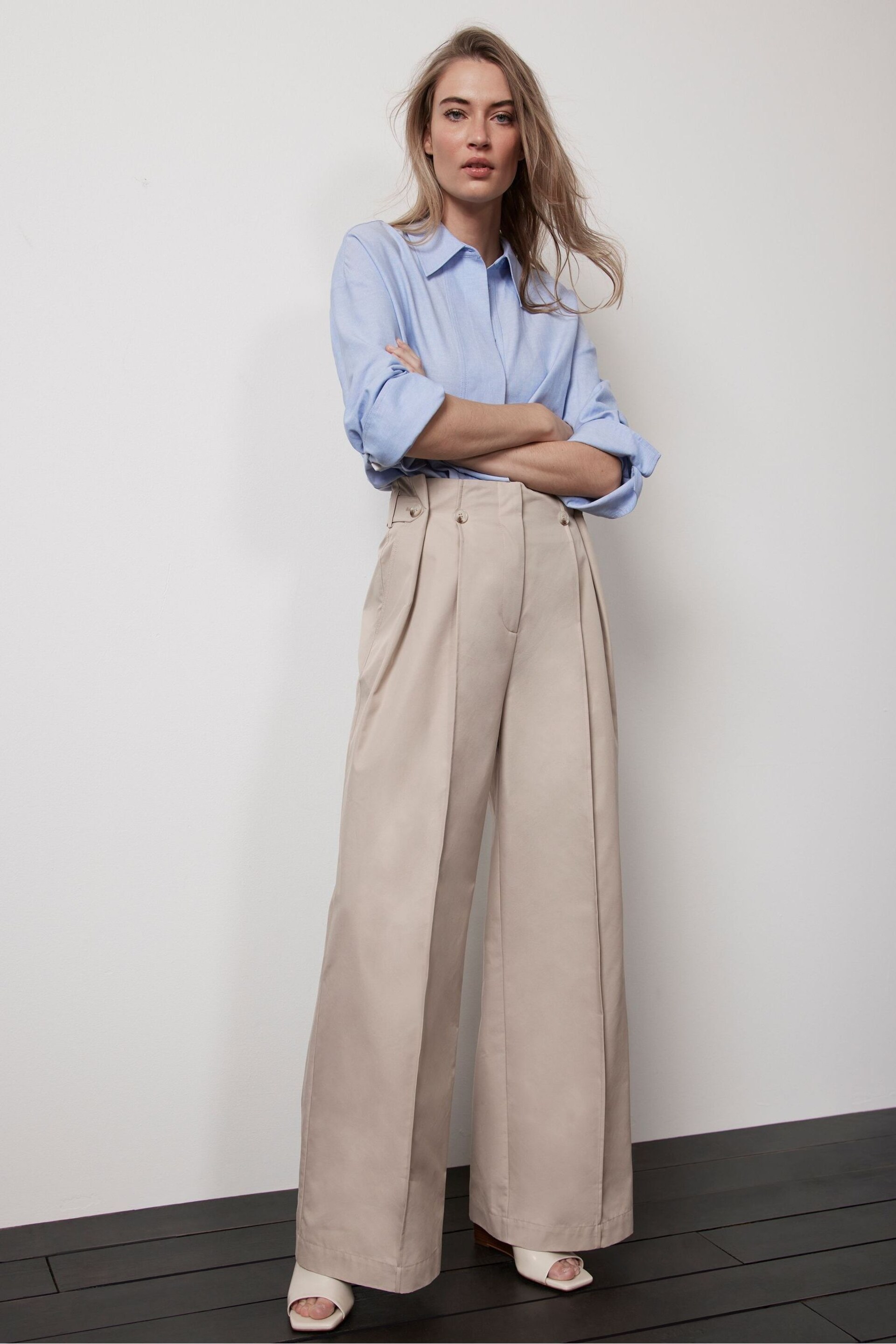 Mint Velvet Cream Jersey Stitch Detail Trousers - Image 1 of 6