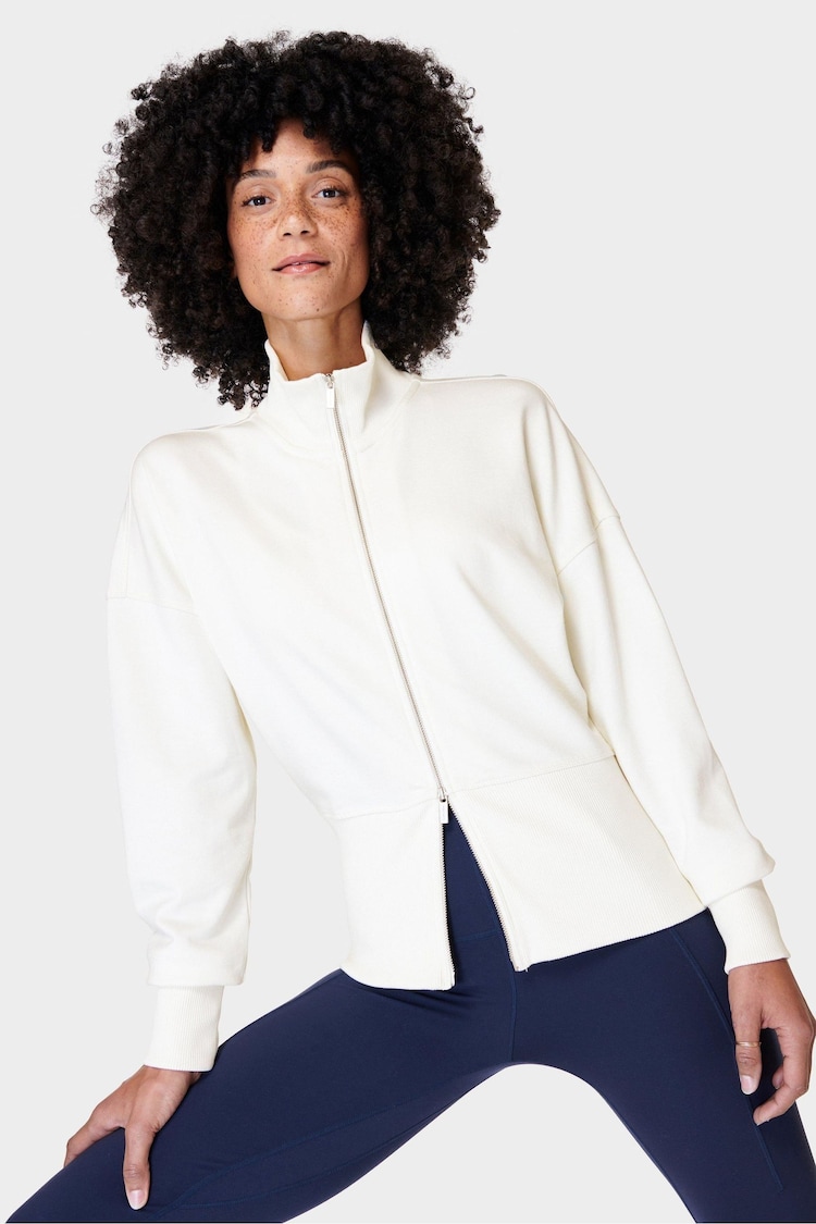 Sweaty Betty Lily White After Class Zip-Up Rib Sweatshirt - Image 2 of 8