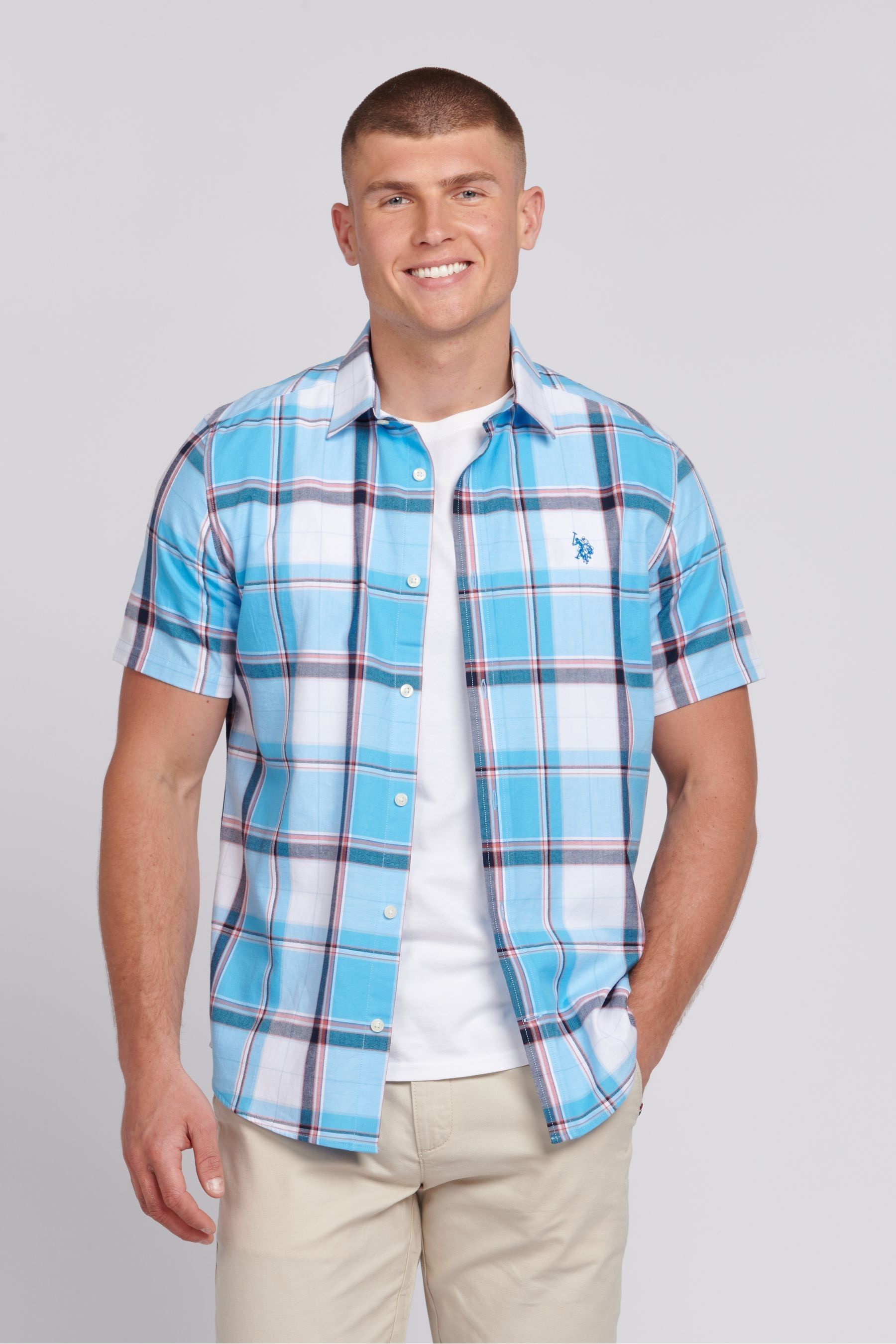 U.S. Polo Assn. Blue Mens Short Sleeve Check Shirt