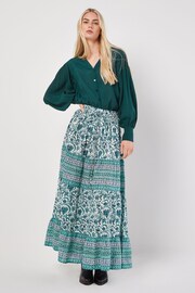 Apricot Cream Floral Vine Cotton Tiered Maxi Skirt - Image 1 of 5