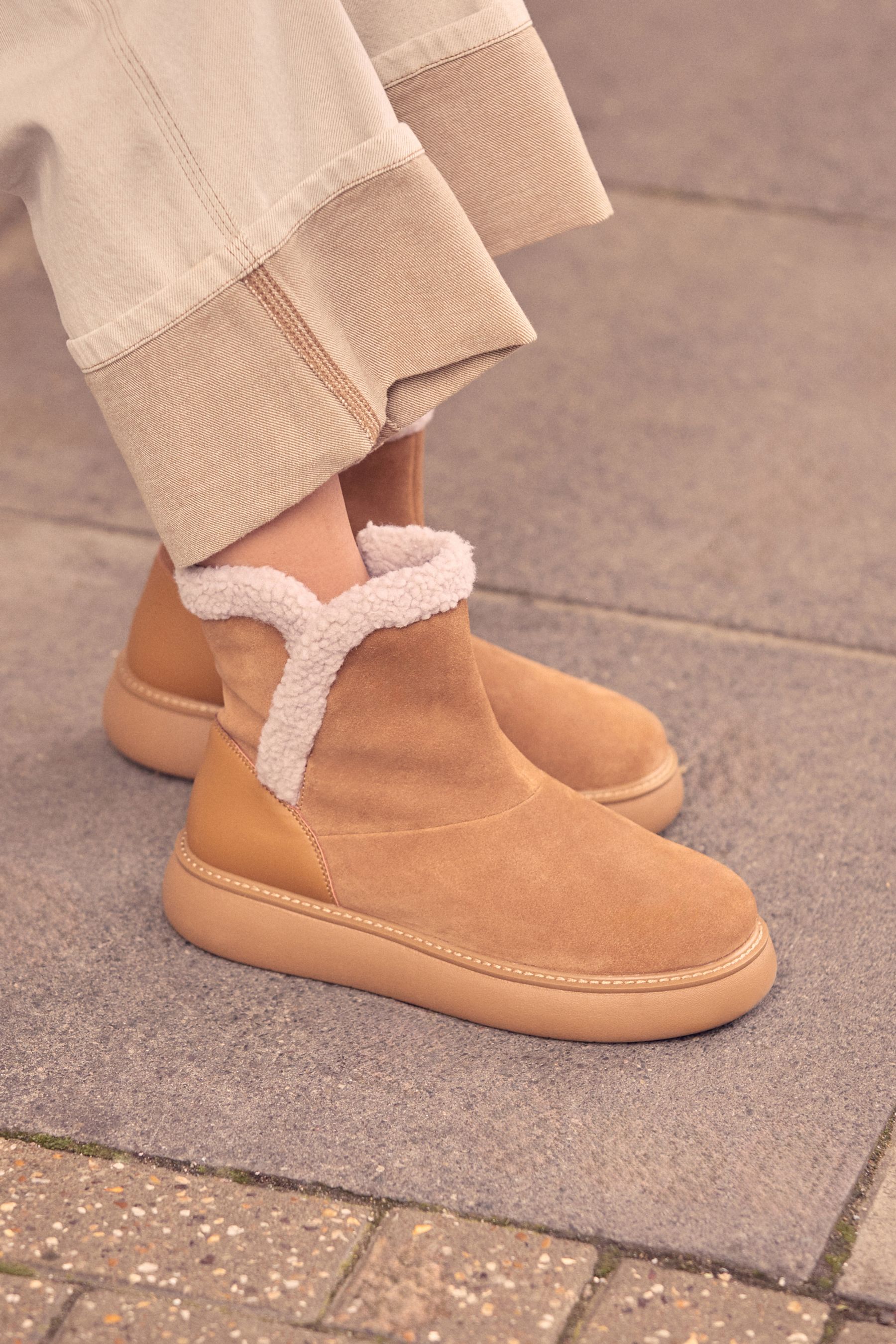Tan fur lined ankle boots on sale
