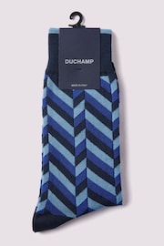 Duchamp Mens Blue Herringbone Socks 2 Pack - Image 2 of 3