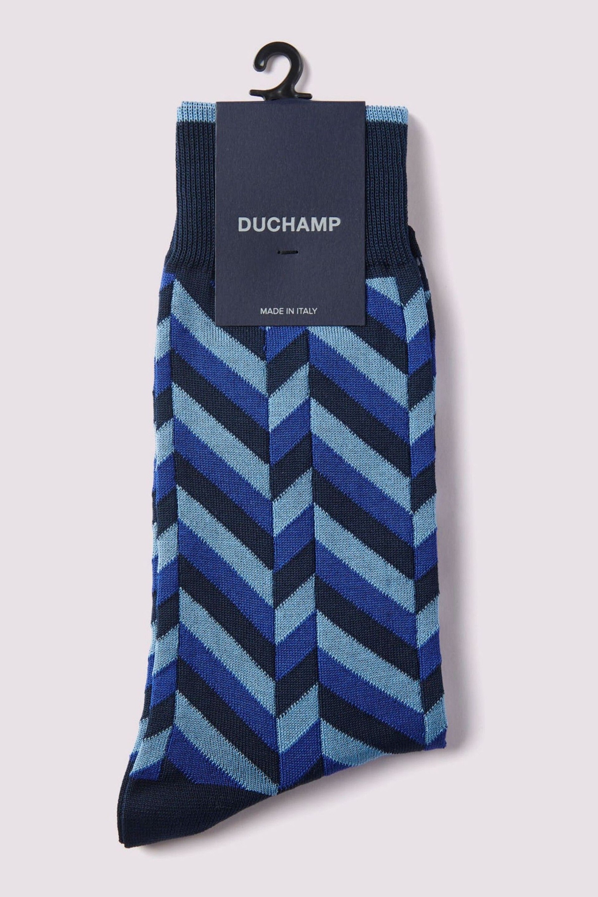 Duchamp Mens Blue Herringbone Socks 2 Pack - Image 2 of 3