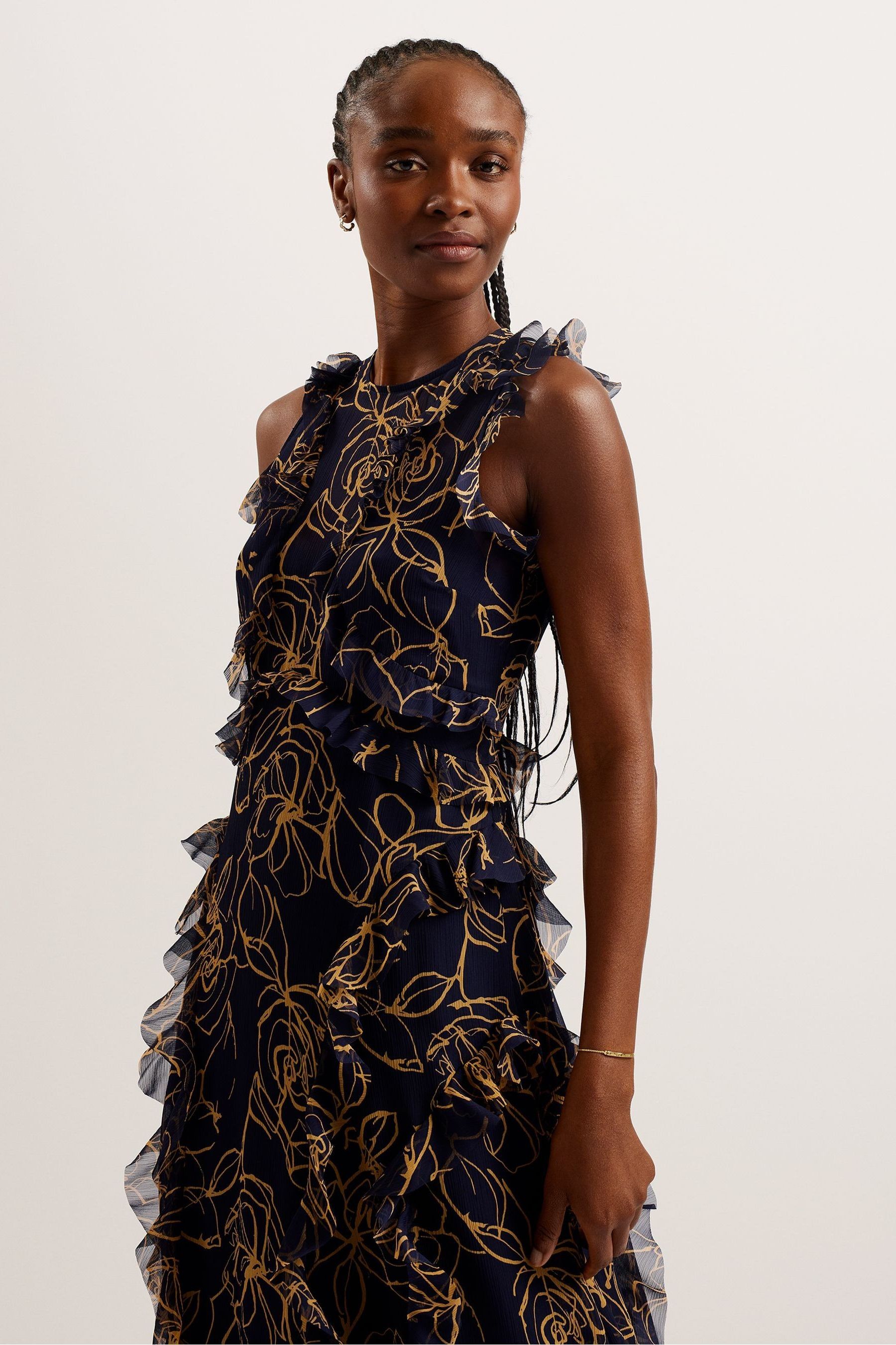 Buy Ted Baker Blue Rize Sleeveless Waterfall Ruffle Midi Dress from Next Luxembourg