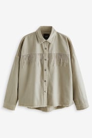 Beige Fringe Embellished Denim 100% Cotton Shirt - Image 7 of 8