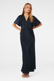 Forever New Blue Chelsea Flutter Sleeve Satin Maxi Dress - Image 1 of 4