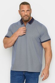 BadRhino Big & Tall Blue Textured Zip Neck Polo Shirt - Image 1 of 3